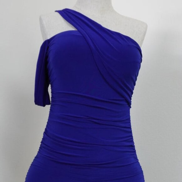 Women's Sexy One Shoulder Bodycon Sleeveless Mini Club/Party Dress - Blue - Picture 3 of 3